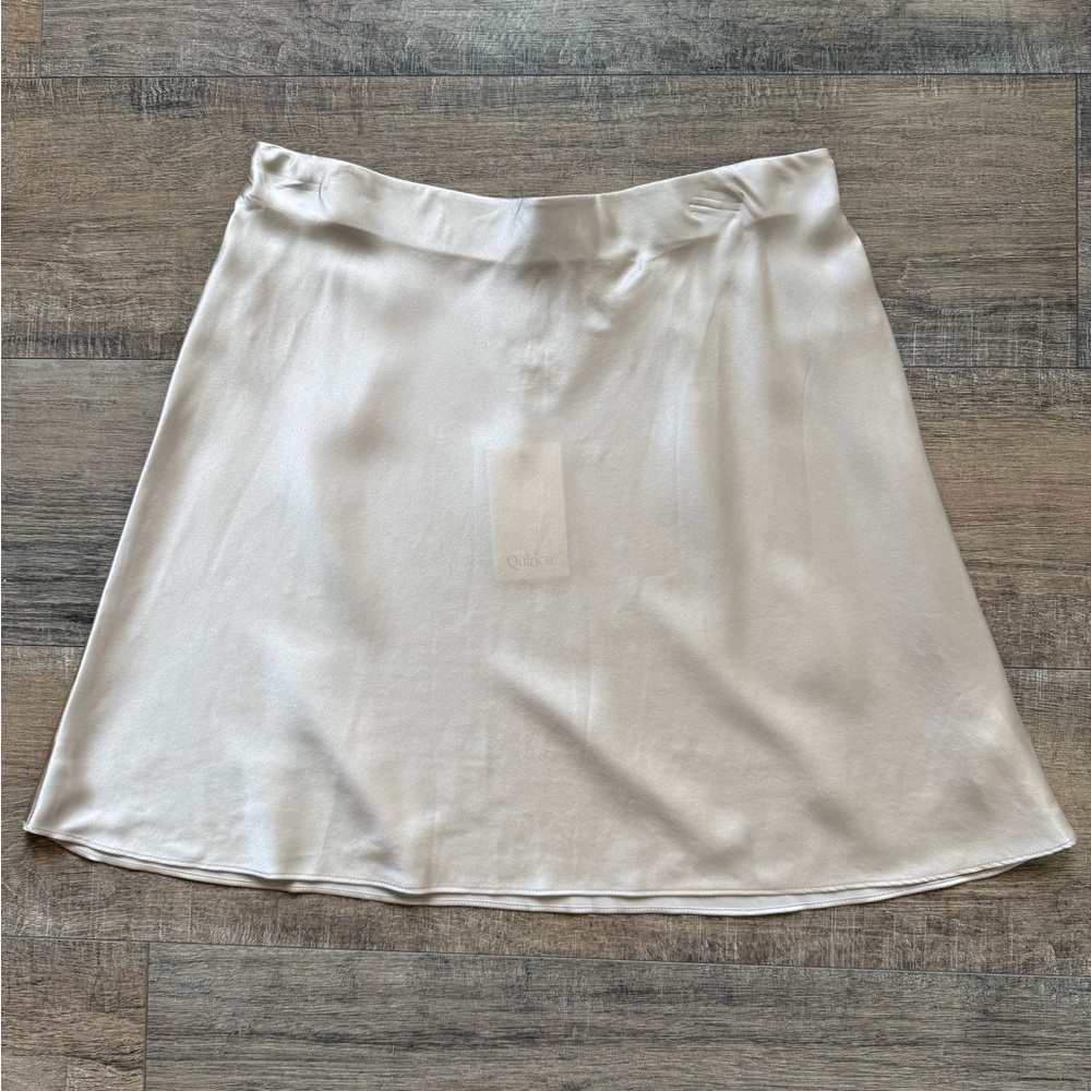 NWT Quince 100% Washable Silk Mini Skirt Champagne XL Luxury Neutral